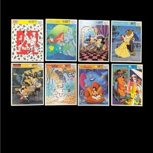 Vintage Disney Frame Tray Puzzles Lot Of 8, Aladdin, Jungle Book, Pinocchio